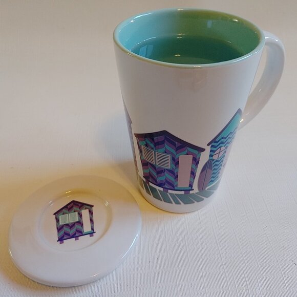 HTF Davids Tea BEACH HUT Perfect Mug Coffee Tea Summer Colour Change - Picture 1 of 6
